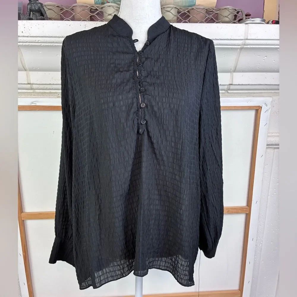 Everleigh Whimsical Textured Button-Up Blouse Fitted button cuffs